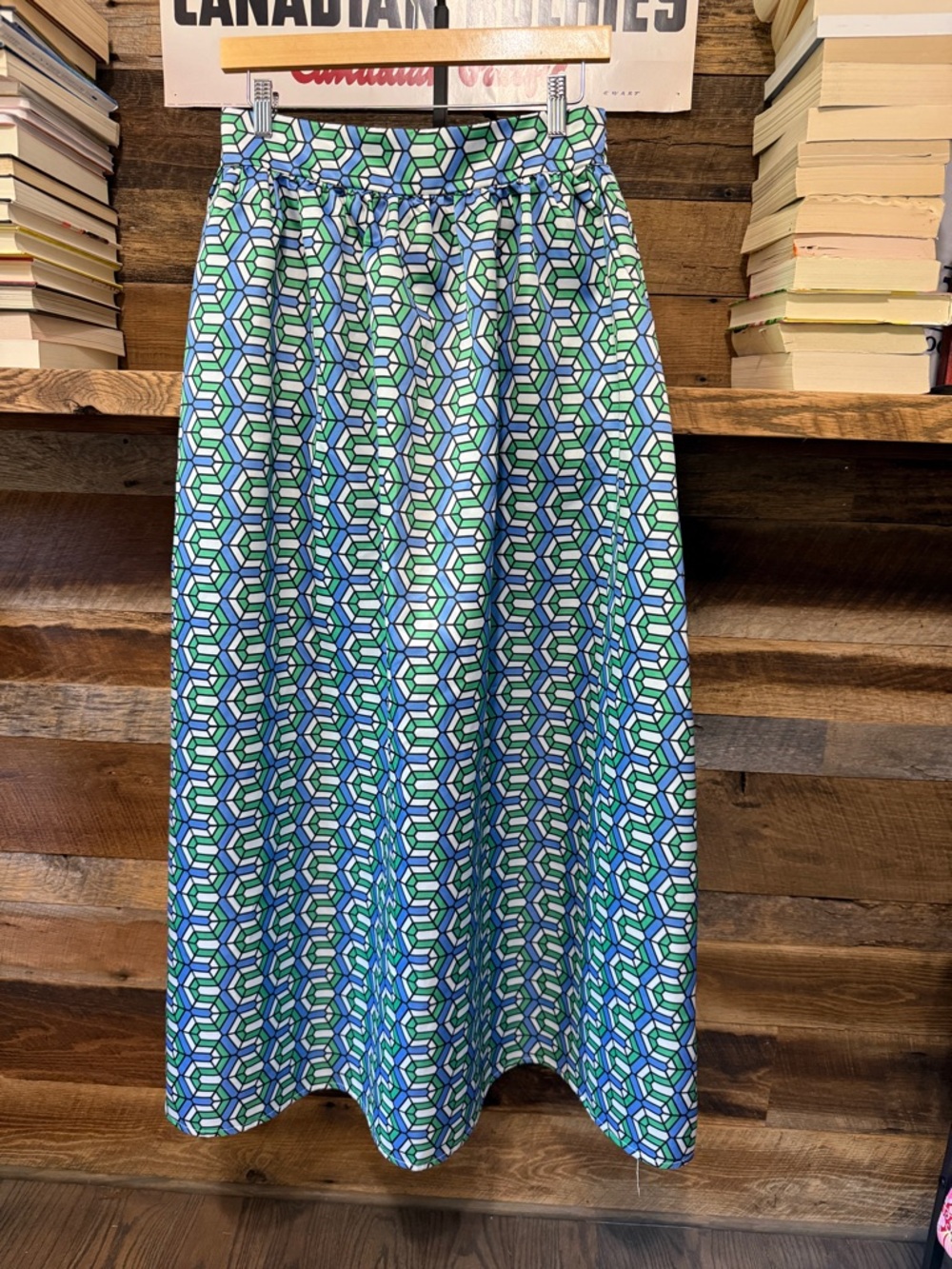Blue and Green Geometric Maxi Skirt